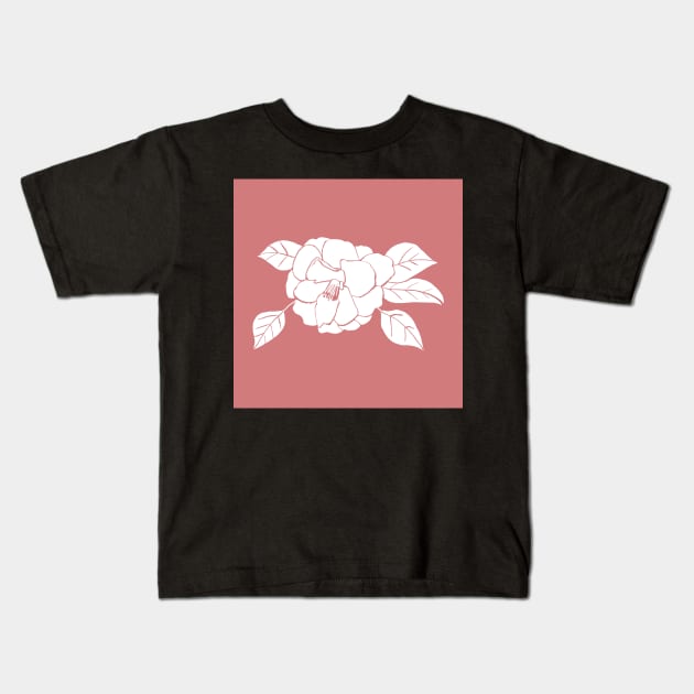 Shrub Rose Illustration with Coral Background Kids T-Shirt by Sandraartist